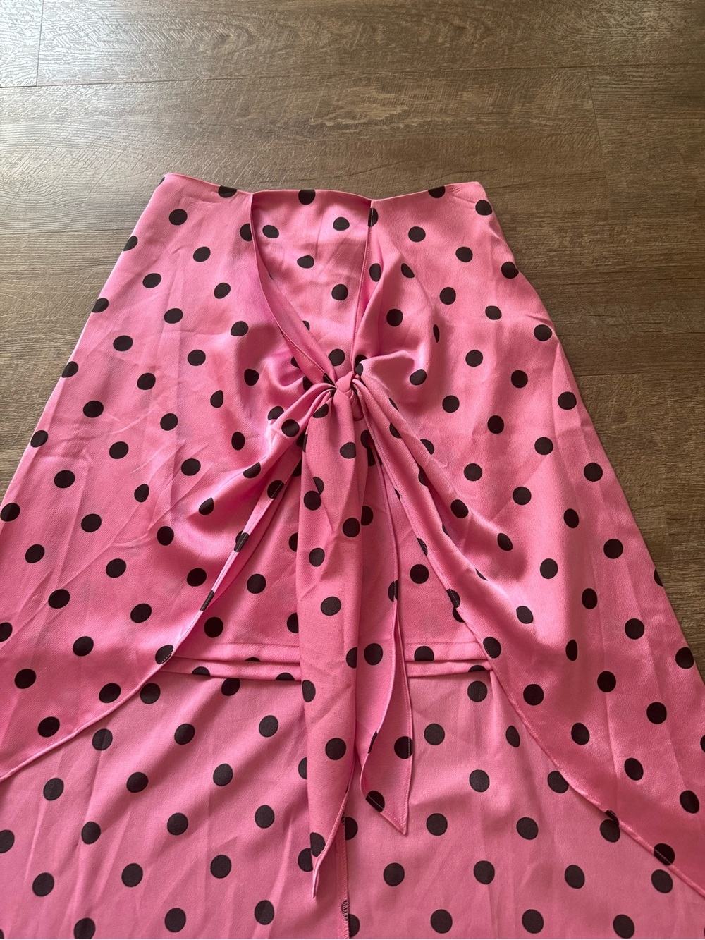 Pink Polka Dot High-Low Knot Midi Skirt - Picture 2 of 3
